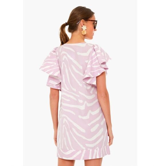 Oliphant Zebra Lilac Flirty V Neck Ruffle Sleeve Mini Dress Size S - Picture 10 of 15